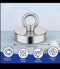 2500 LBS Strong Fishing Magnet Kit Single-sided Pull Force and Rope Carabiner US
