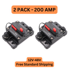 2 PACK 200 Amp Waterproof Circuit Breaker Auto/Boat/Solar 12-48V DC Manual Reset