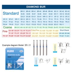 50PCS Dental Diamond Burs High Speed Handpiece Friction Grip 1.6mm Burr
