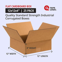 12 x 12 x 4 Corrugated Cardboard Boxes, Flat 12″L x 12″W x 4″H, Pack of 25 | Shi