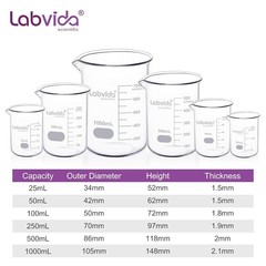 6 Pack Glass Lab Pyrex Beaker Set Measuring Cup 25/50/100/250/500/1000 ML