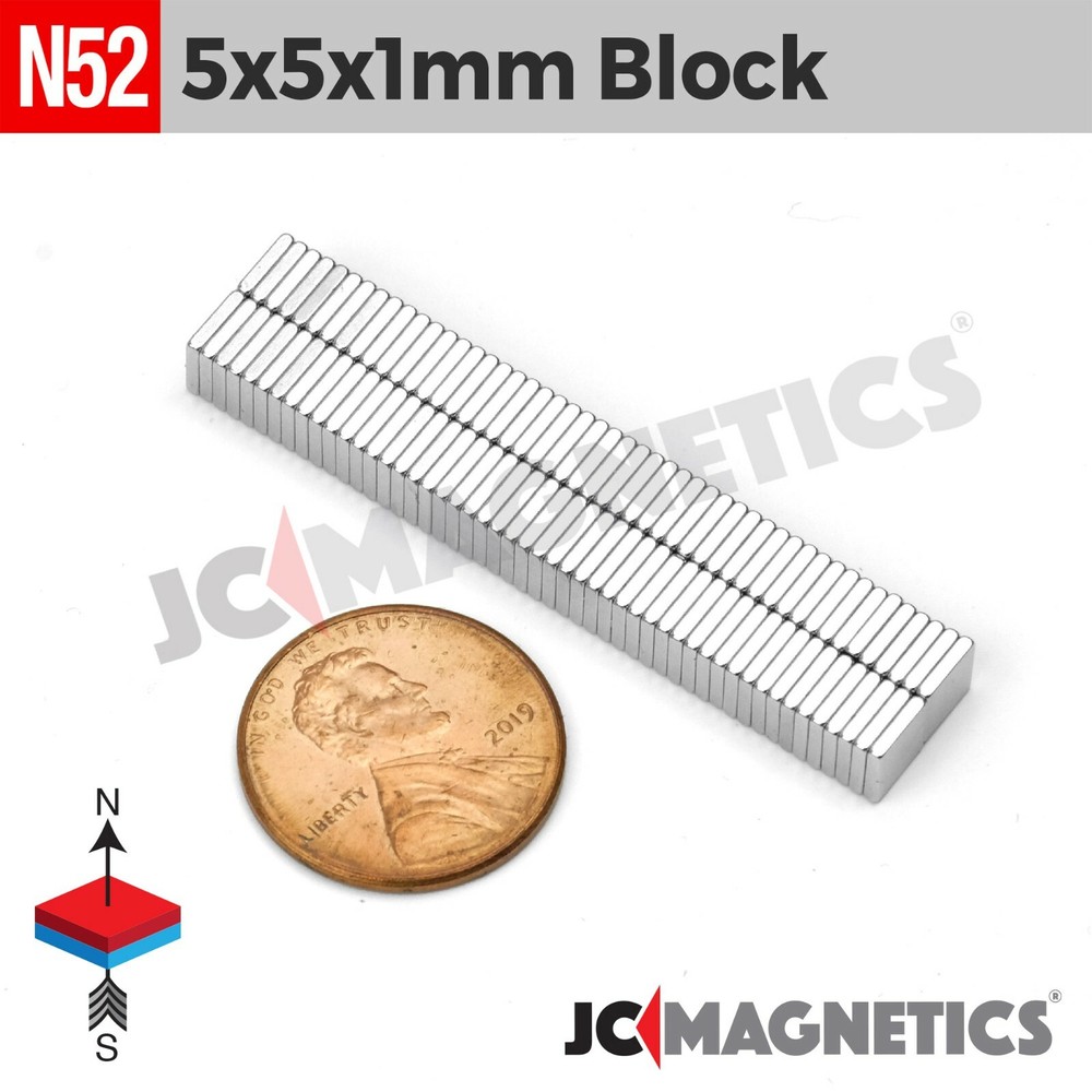 Magnet Block 5mm x 5mm x 1mm N52 Super Strong Rare Earth Neodymium 5x5x1mm