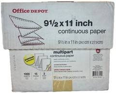 OfficeDepot 9.5 X 11 Continuous Paper 3 Part Carbonless 1000 Ct—SHIPS IN 24 HRS-