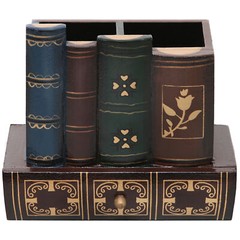 MyGift Decorative Library Books Design Wooden Office Supply Caddy Pencil Holder