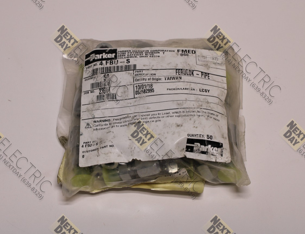Parker, 4 FBU-S, 4-4FBU-S, Ferulok Pipe 24° Flareless Fitting 1/8-27 NPTF 1/4″