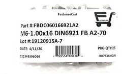 (25) M6 x 1.00 x 16 Stainless Steel DIN6921 A2 Hex Flange Bolts M6x16mm Flange