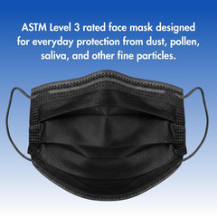 Criterion ASTM Level 3 Disposable Face Mask – Black, 3-Ply, Fluid Resistant, Lat