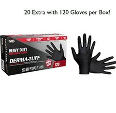 120-1200 SAS Safety Derma-Tuff Black Nitrile Gloves- 6mil 1 to 10x boxes