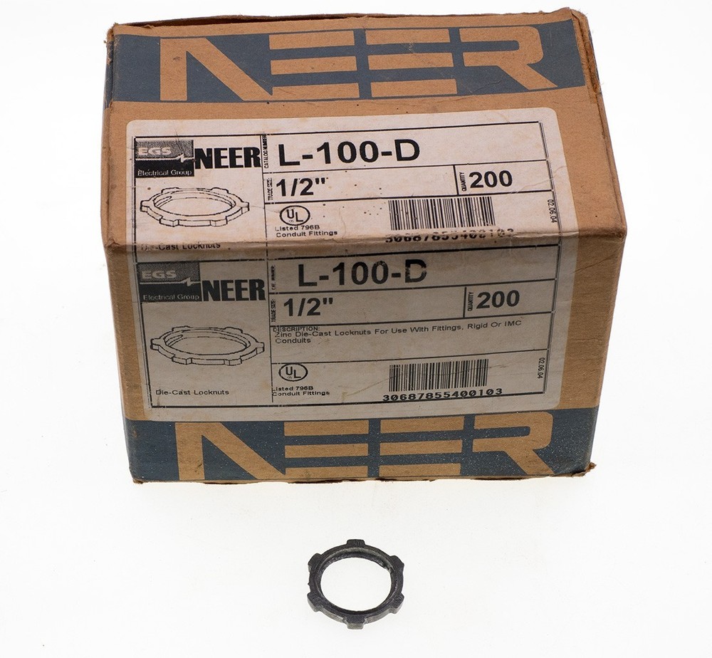 NEER L-100-D, 1/2″ Zinc Die Cast Locknut, Partial box of 113 pcs