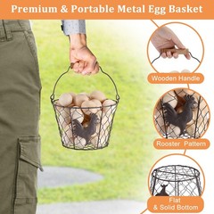 3 PCS 8’’ Farmhouse Egg Collecting Basket with Wood Handle, Rustic Metal Wire…
