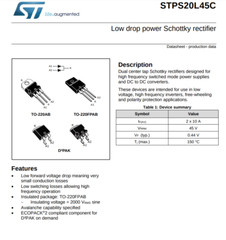 5PCS STPS20L45CT STM Low Drop Power Schottky Rectifier 45V 20A TO-220
