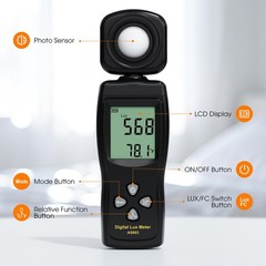 Digital Illuminance Light Meter 0 To 200,000 Lux 180 Rotating Sensor Plant