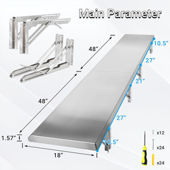 Commercial Grade 18″ x 96″ Stainless Steel Folding Concession Shelf