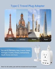 BEONDON European Travel Plug Adapter, 3 FT Power Strip with 5 USB Ports(3 USB…
