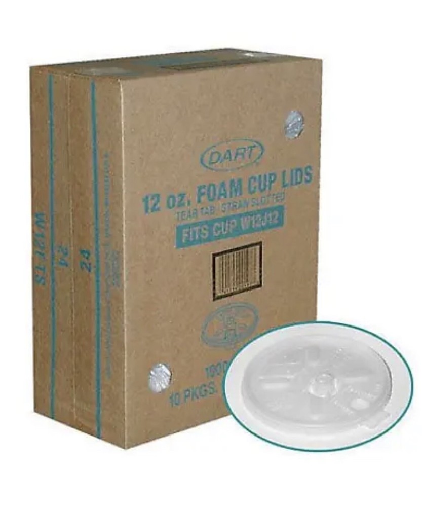 DART 12 OZ FOAM CUP LIDS TRANSLUCENT 1000 CT New Fits W12J12 cups