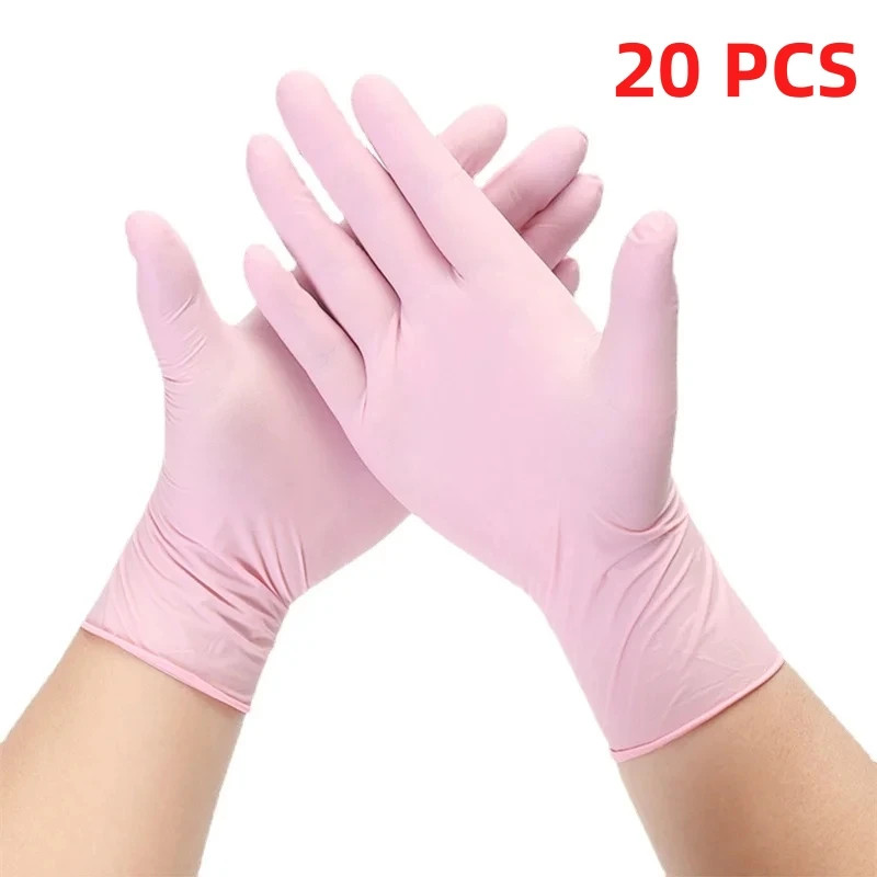 20/50/100PCS Pink Nitrile Gloves Disposable Latex Gloves Powder Free for Househo