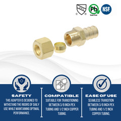 25 PIECES 1/2″ PEX X 3/8″ OD COMP. STRAIGHT ADAPTER FITTINGS LEAD-FREE BRASS NSF