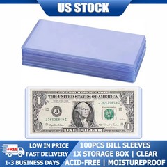 100 Pcs Clear Paper Money Sleeves With Storage Box Dollar Bill Protector Holders