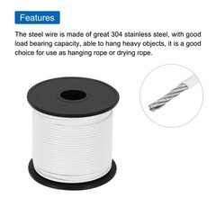 131Ft(40M) Wire Rope 304 Stainless Steel Cable 1/12″ 6pcs Sleeve White