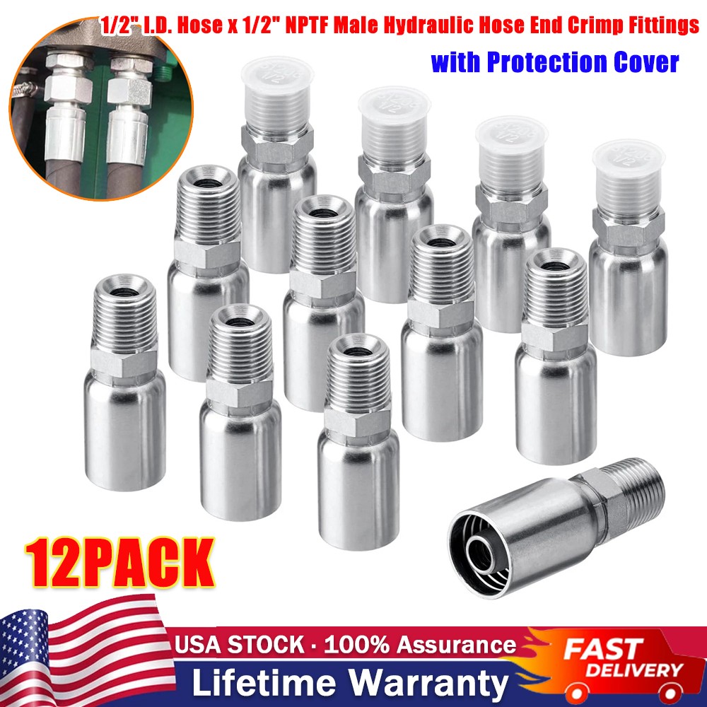 12pcs 1/2″ NPTF Hydraulic Hose End Fittings, 1/2″ I.D. Hose x 1/2″ NPTF Male A++