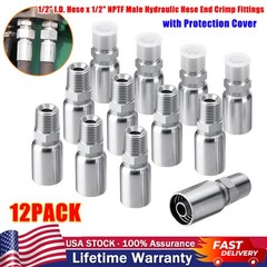 12pcs 1/2″ NPTF Hydraulic Hose End Fittings, 1/2″ I.D. Hose x 1/2″ NPTF Male A++