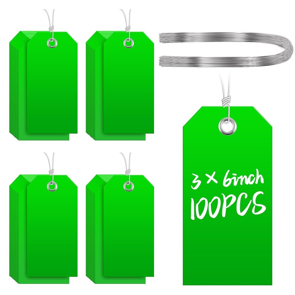 Heavy Duty Green Shipping Tags 6 1/4″ x 3 1/8″ Waterproof with Wire Attached