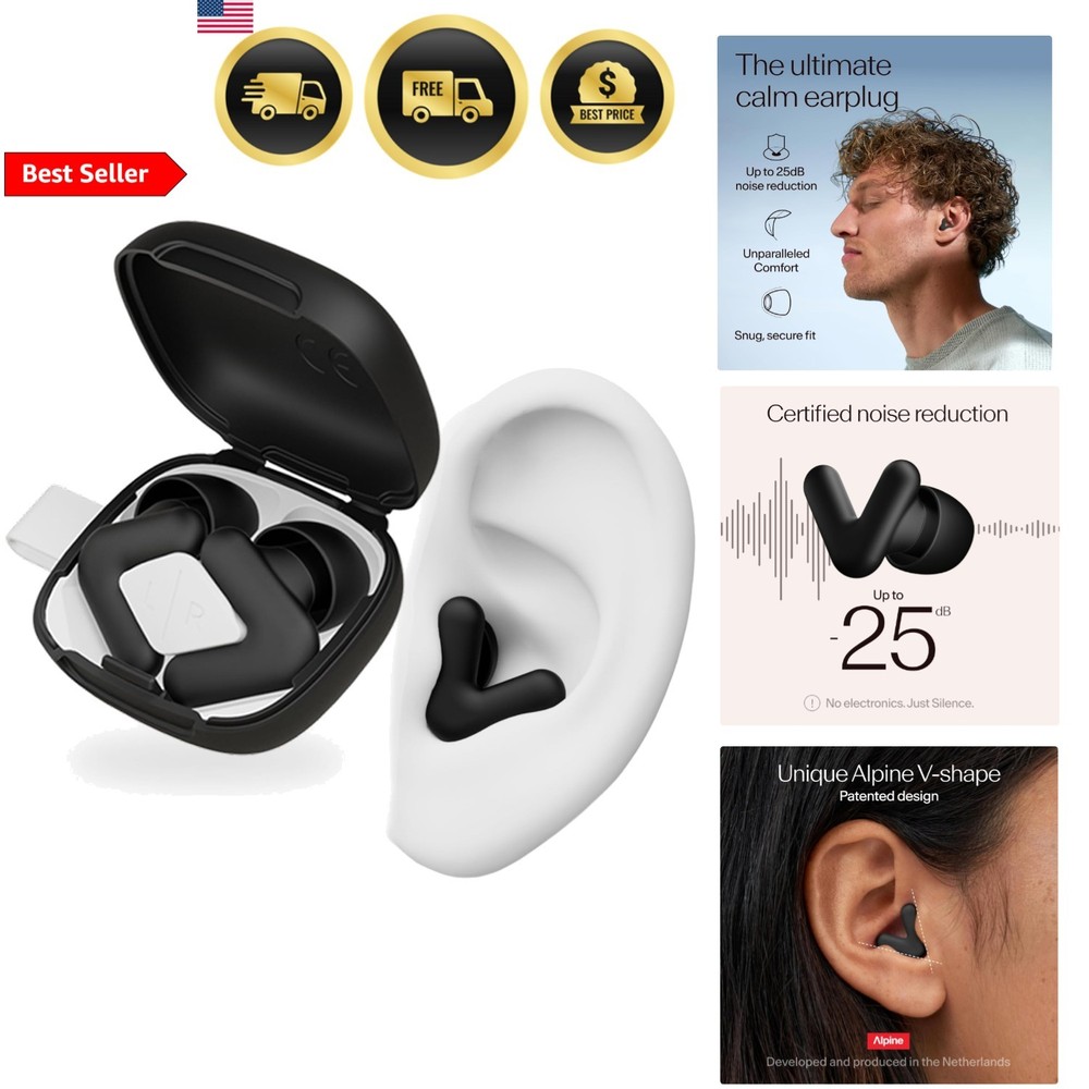 Alpine Silence Earplugs for Sleep, Focus & Travel – V-Shape Snug Fit & Soft O…