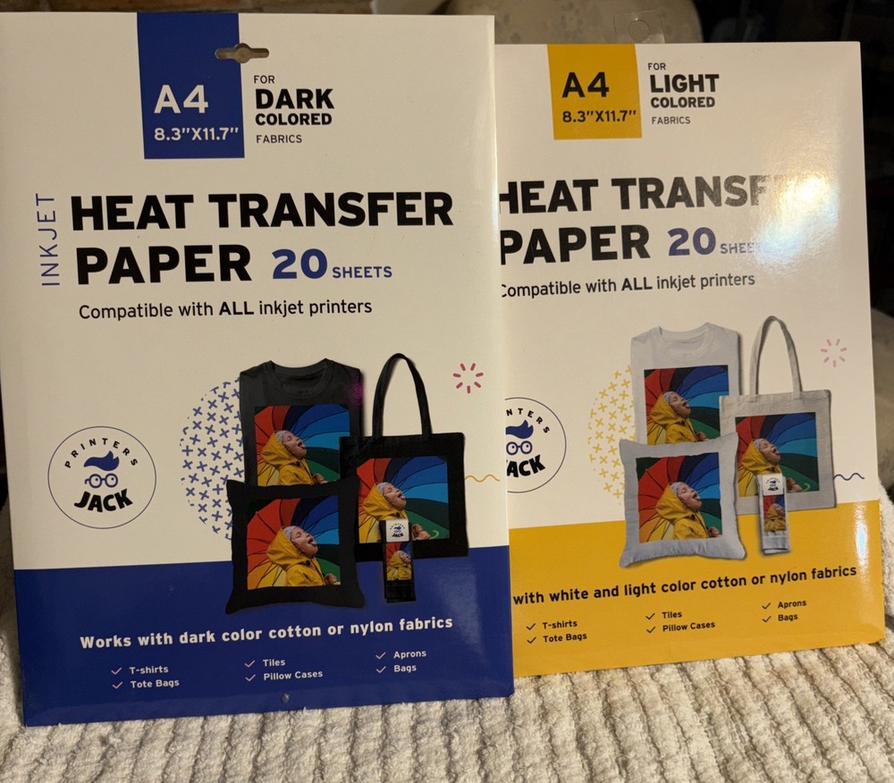 Inkjet Printable Dark & light Heat Transfer Paper T-shirt 20 Sheets 8.5×11 2pk