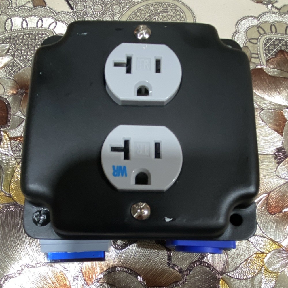 WM Duplex Receptacle Outlet Box Tamper Resistant Blue White Wall Mount 120V