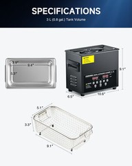 CREWORKS 3L Ultrasonic Cleaner Black Titanium Steel 300W Heater w/ Digital Timer