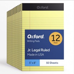 Oxford Premium Legal Pads, 12 Pack, Premium Note Pads, 50 Jr. Legal Ruled 5″ x 8