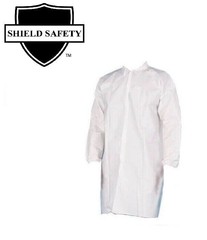 50 Pieces Polypropylene 30G Lab Coats, White, Elastic Wrists, 4 Snaps – Large
