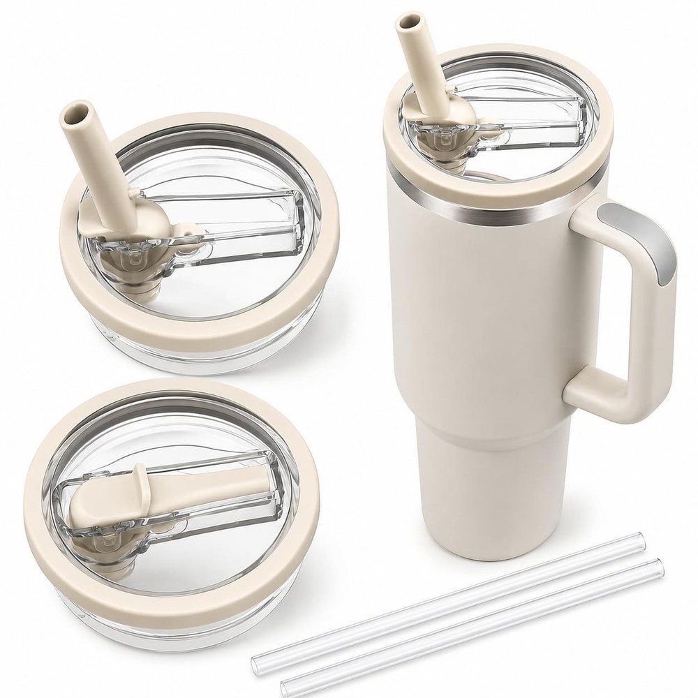 2 Pack 40oz LeakProof Tumbler Flip Straw StanleyLid Replacement White