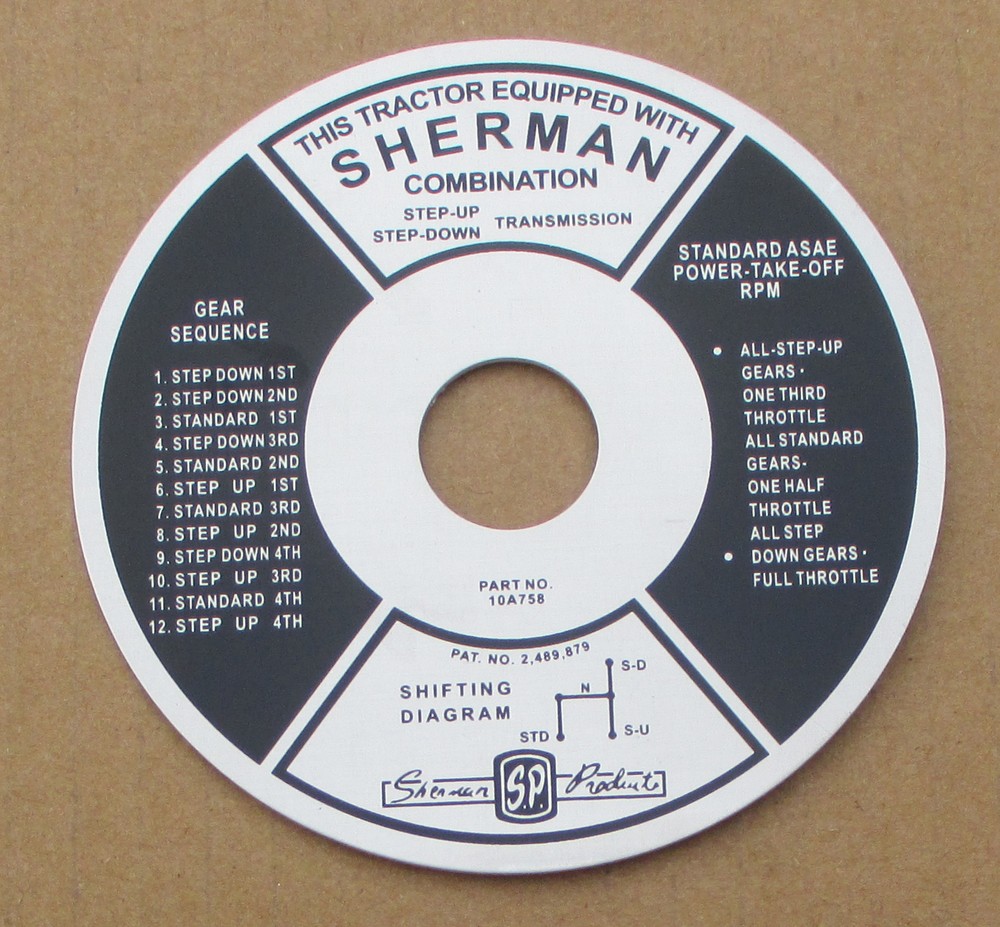 SHERMAN TRANSMISSION INSTRUCTION PLATE FOR FORD TRANS INDUSTRIAL 1821 1841 NAA