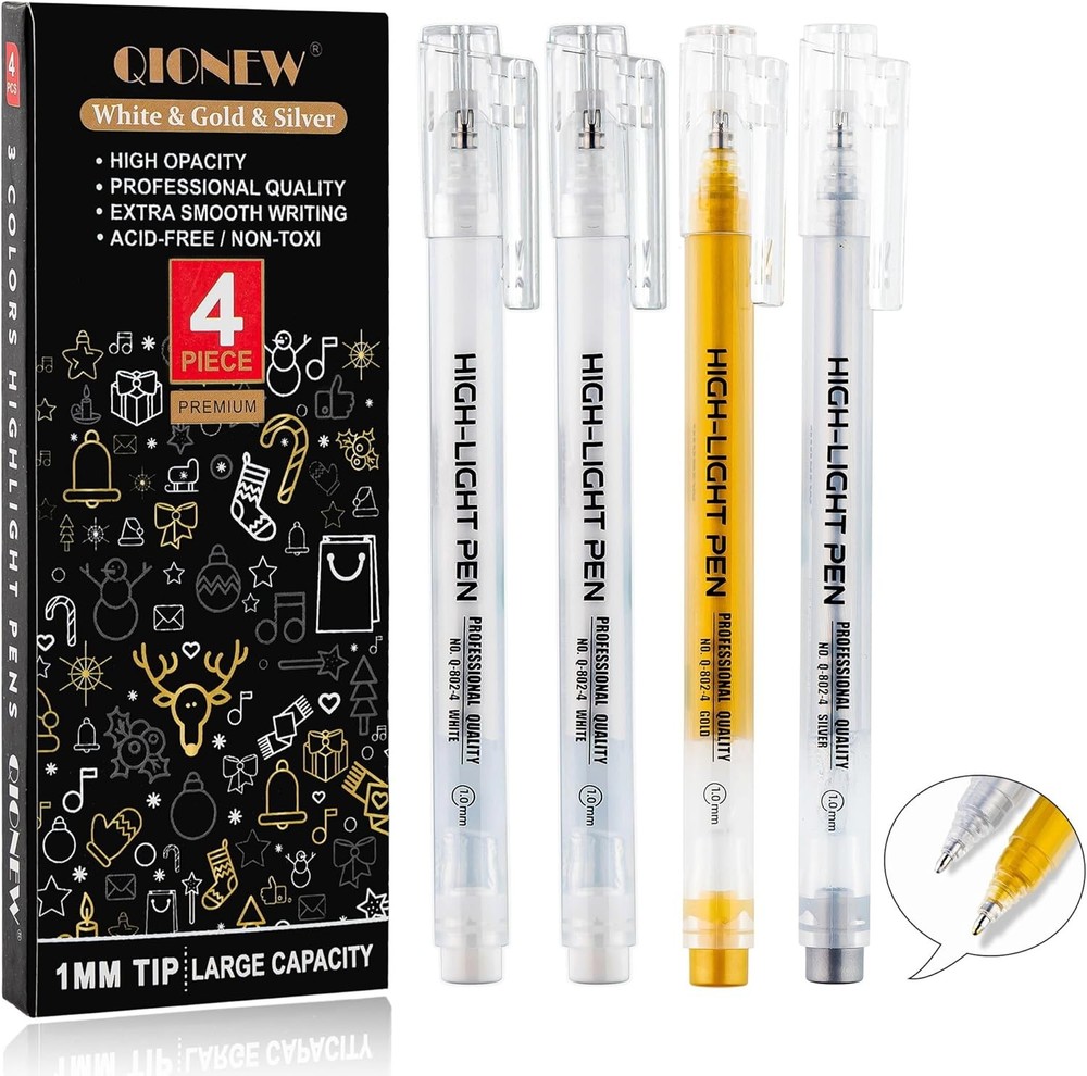 Gold Silver White Gel Pens, 3 Pack, 1mm Gel Ink Pen, Opaque Ink, Gel Pen for