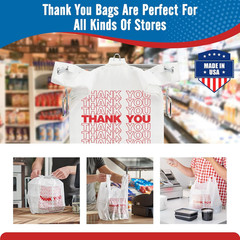 1000 Count Thank You Plastic Bags 12 X 6.5 X 21 White T-Shirt Grocery Bulk