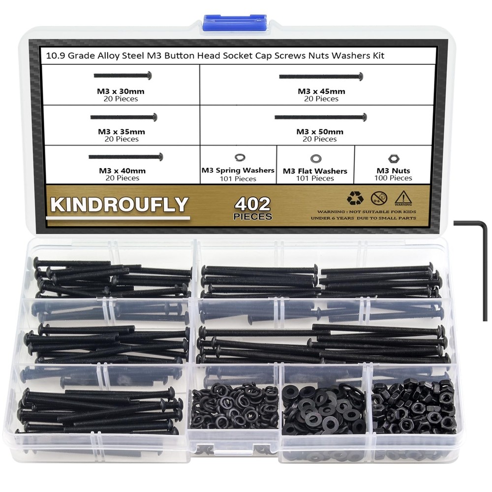 402 Pieces Black M3 x 30/35 /40/45 /50 mm Button Head Socket Cap Screws Nuts …