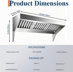 6FT Commercial Exhaust Hood Exhaust Food Truck Concession Trailer Hood