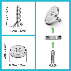 16Pack 40LBS Strong Magnets with Holes, Round Cup Magnets with Screws for Wall M