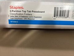 Staples Moisture Resistant Classification Folder, 2-Dividers, 2.5″ Expansion