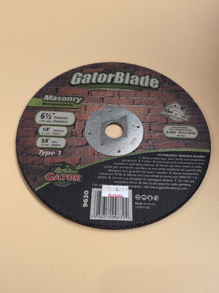 Gator 9630 Carbide Grain Masonry Cutting Wheel 6.5 x 0.12 x 0.62 in.