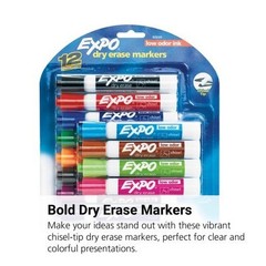 EXPO Low Odor Dry Erase Markers, Chisel Tip, Assorted 12 Count