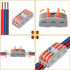 Spring Lever Terminal Block Electric Cable Wire Connectors Adapter 3 Way 10 Pack