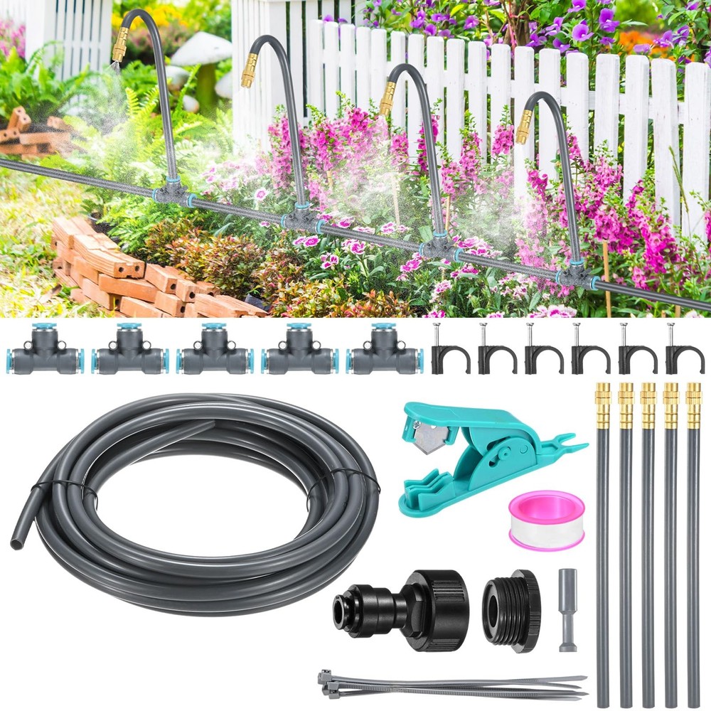 1-Set Drip Irrigation System, 20Ft 5/16″ Hose Garden Watering Misting System …