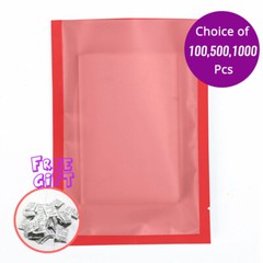 5x7in Matte Red Foil Mylar Flat Open Top Pouch Bag w/ Clear Back & Machine