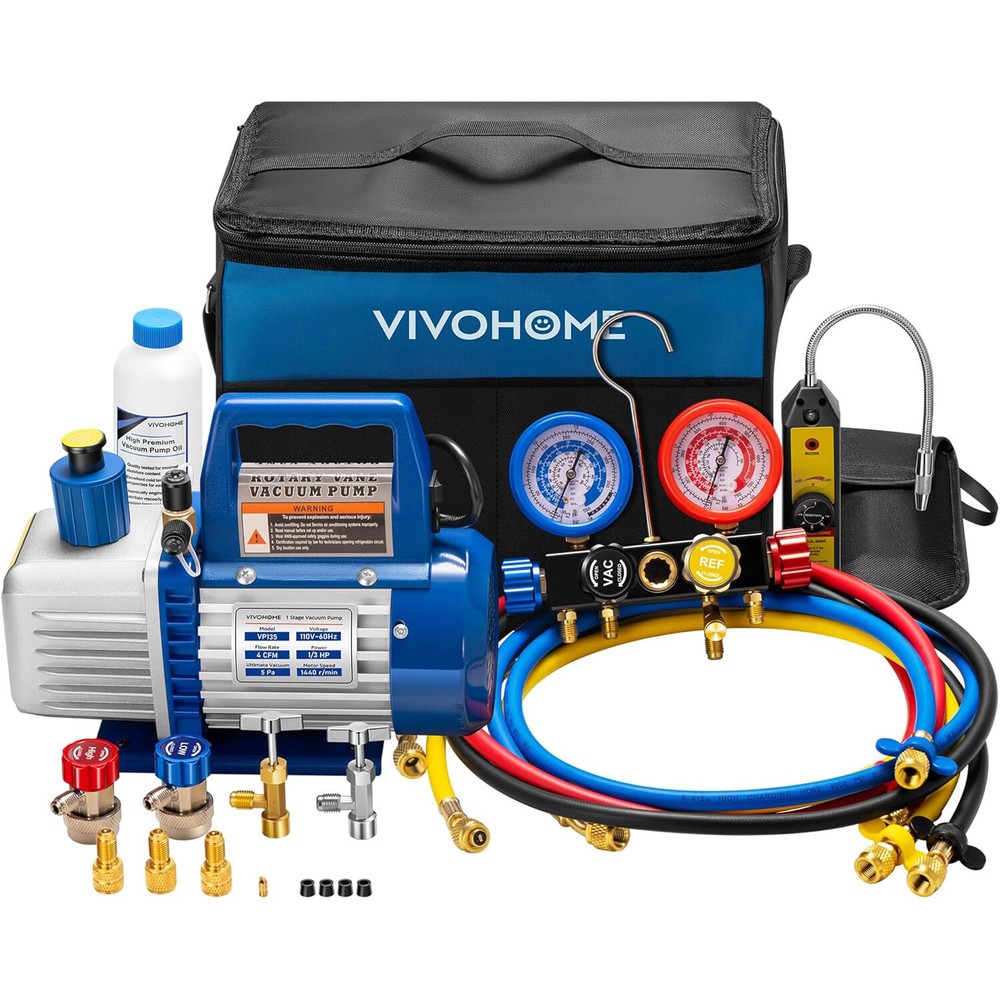 Upgraded 4CFM Vacuum Pump HVAC Refrigeration AC Manifold Gauge Set Leak Detector