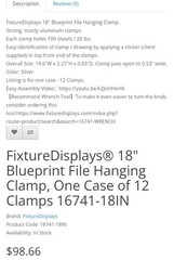 FixtureDisplays 18″ Blueprint File Hanging Clamps 16741-18IN’ B079M91JTP 12 Pack