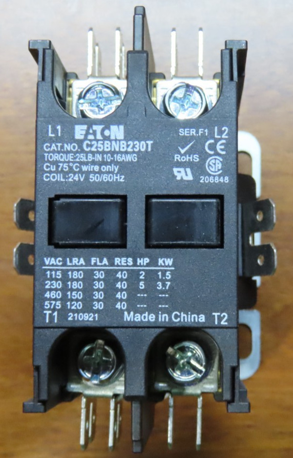 Eaton C25BNB230T Contactor 30A 24V 50/60Hz Coil Series F1