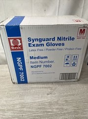 LOT OF 10 -Basic Synguard Nitrile Exam gloves (100 gloves) Medium latex-free