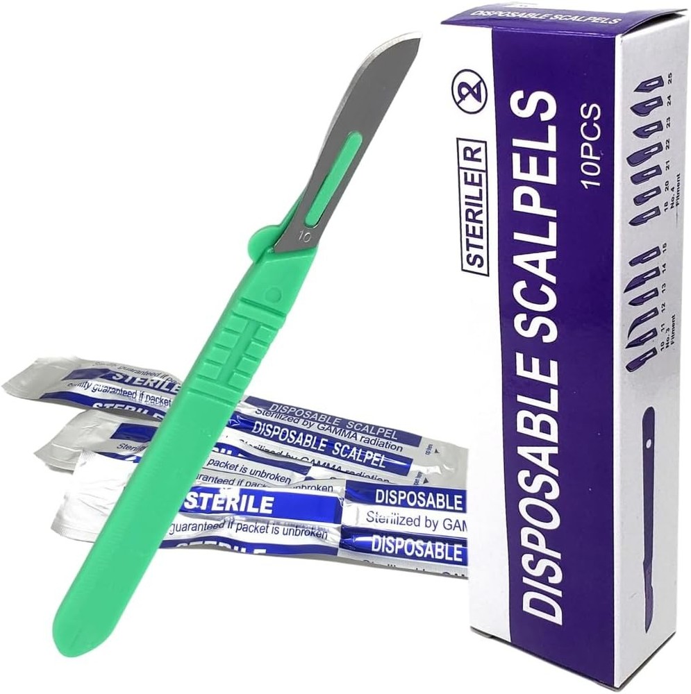 Disposable Sterile Scalpel #10 Carbon Steel Blades, Box of 10 Pcs
